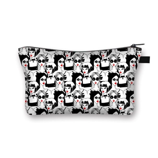 Dames cosmetica tas met lippen en kusjes print Etui voor make-up en kwasten van polyester Rits met lus Afmeting 13 x 21,5 cm Zwarte binnenkant 5