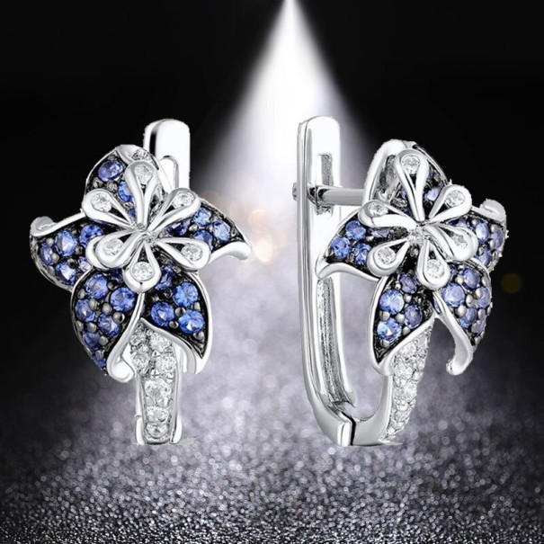 Dames creolen met bloem G1313 zilver