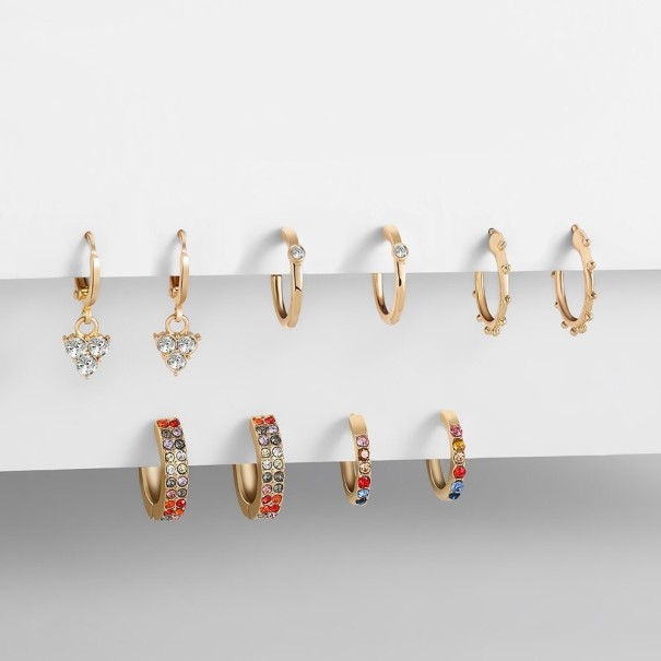 Dames creolen met zirkonen 5 paar multicolor