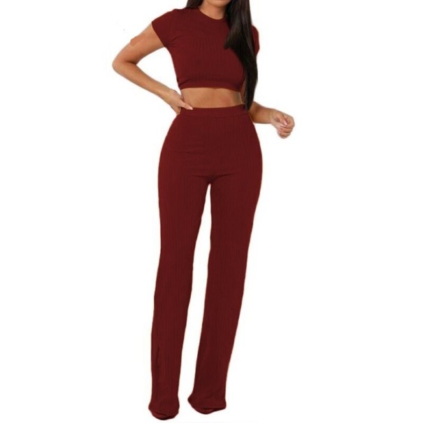 Dames crop top en broek B908 wijnrood XL