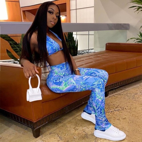 Dames crop top en broek B986 blauw XS