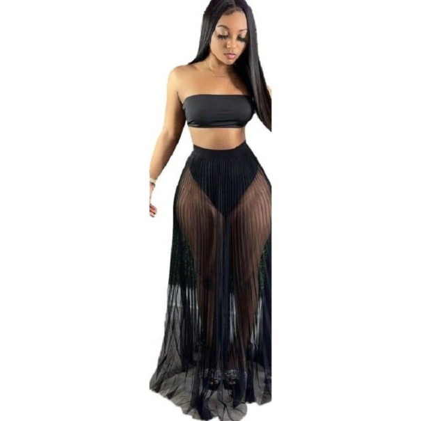 Dames crop top en doorschijnende rok B1265 zwart XS