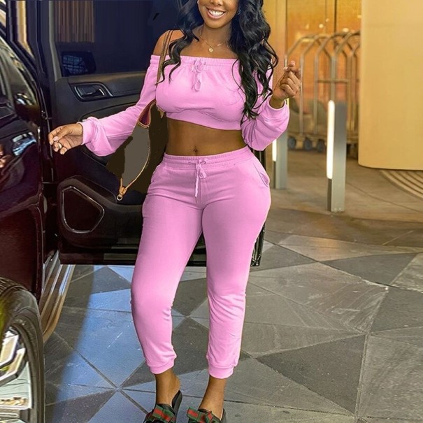 Dames crop top en joggingbroek B1011 roze XS