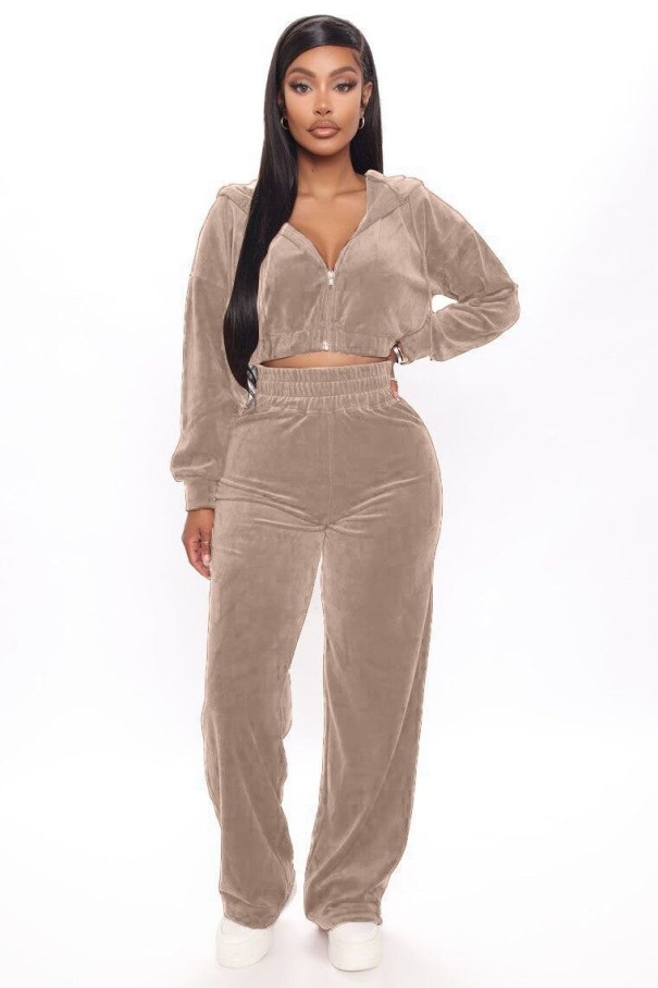 Dames crop top en joggingbroek B934 beige M