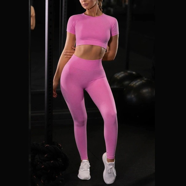 Dames crop top en legging donkerroze S