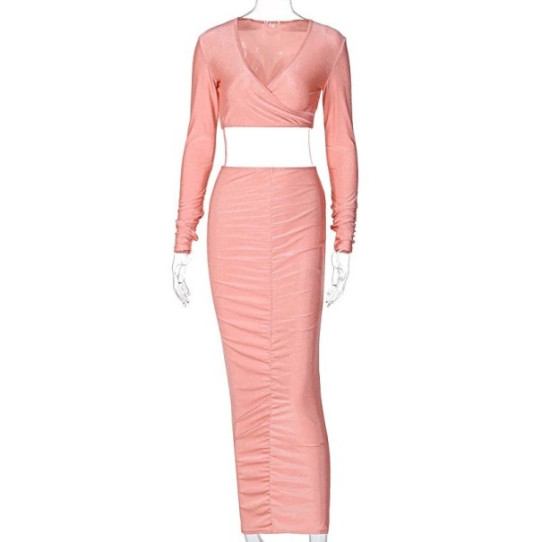 Dames crop top en rok B1023 roze S