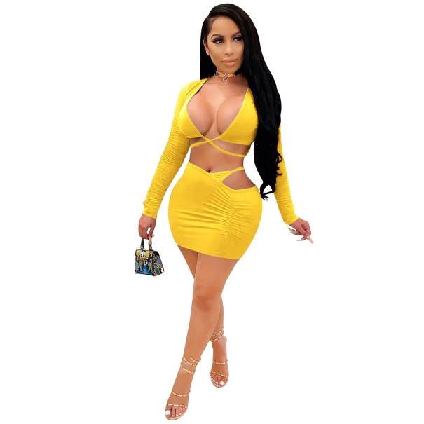Dames crop top en rok B1047 geel S