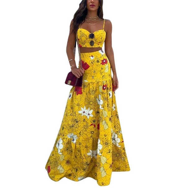 Dames crop top en rok B1060 geel S