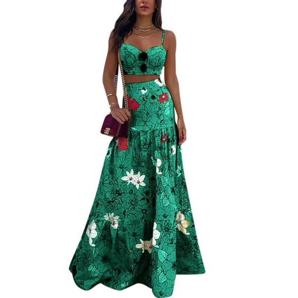 Dames crop top en rok B1060 groen XS