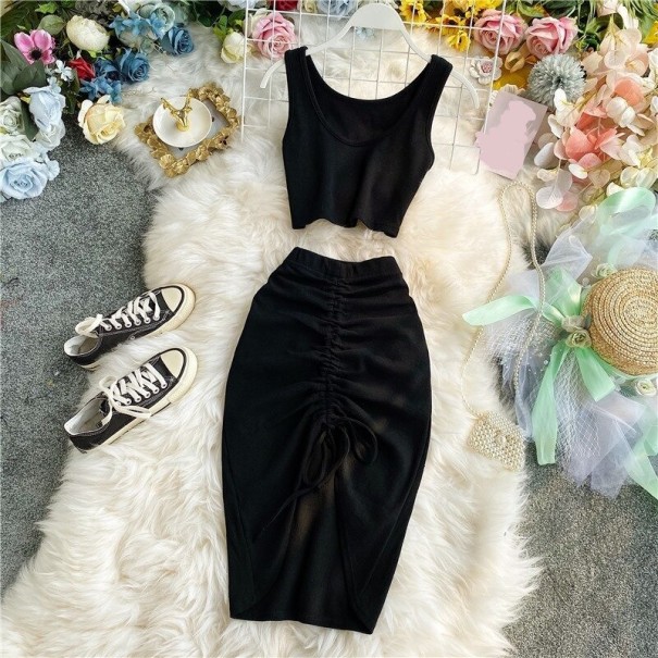 Dames crop top en rok B1061 zwart