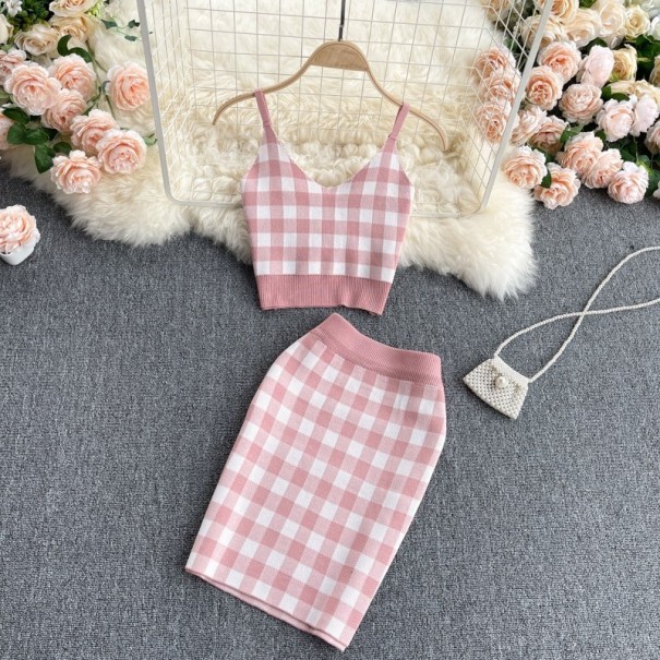 Dames crop top en rok B1062 roze