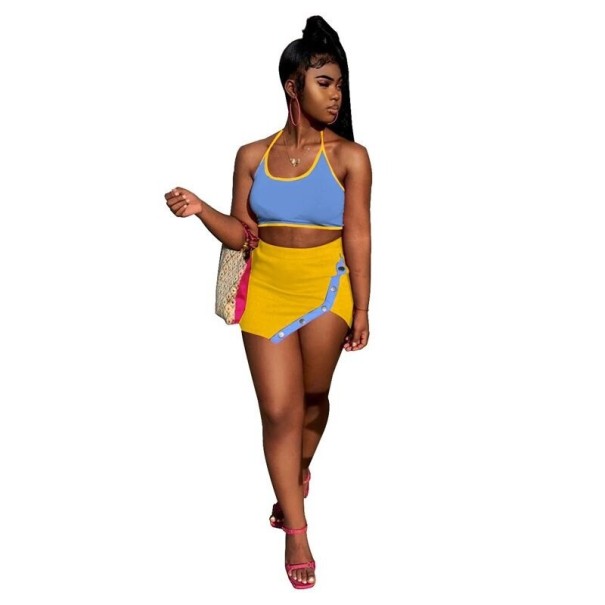 Dames crop top en rok B1073 lichtblauw L