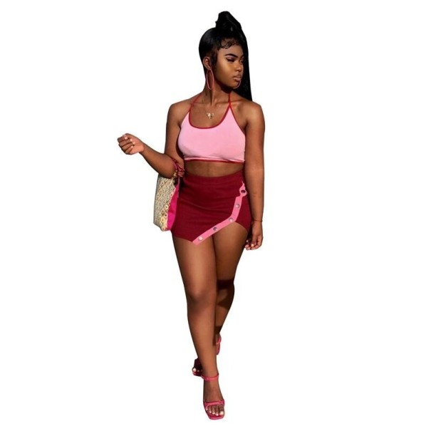 Dames crop top en rok B1073 roze M