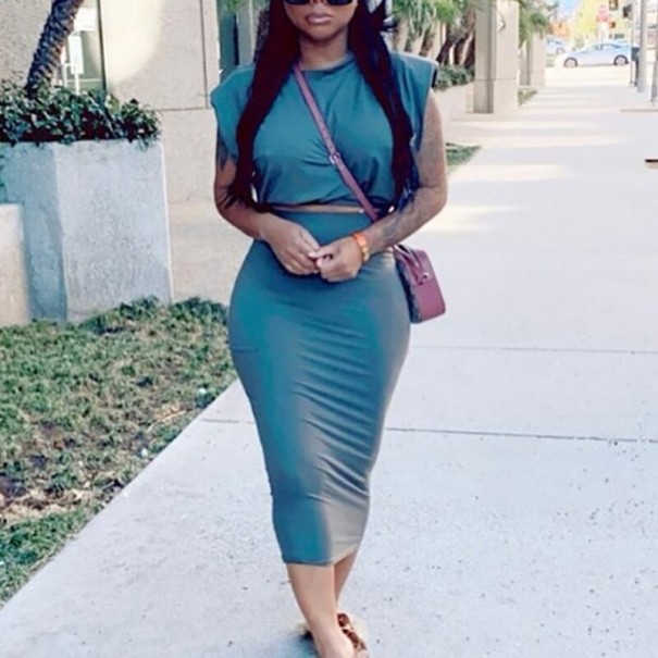 Dames crop top en rok B1104 turquoise L