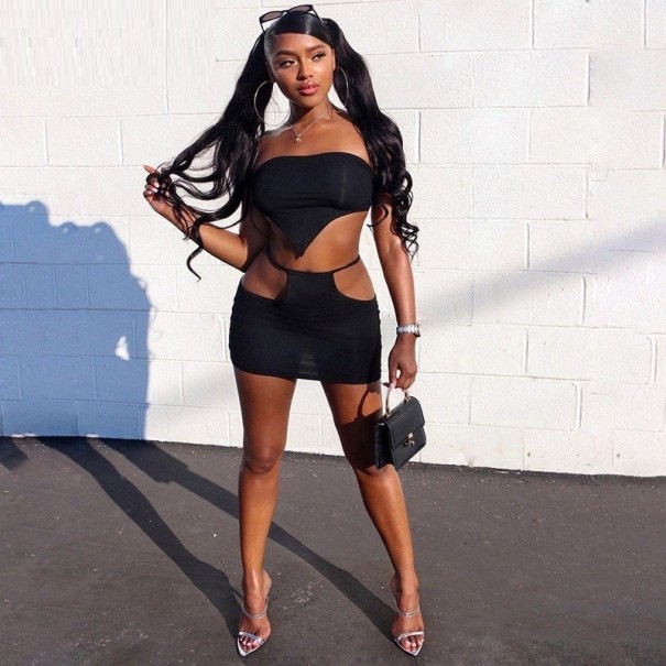 Dames crop top en rok B1185 zwart XS