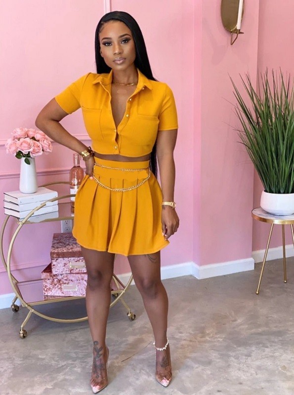 Dames crop top en rok B1268 donkergeel L