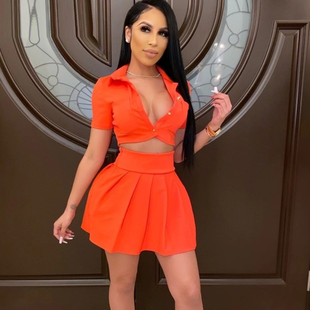 Dames crop top en rok B1268 oranje XS