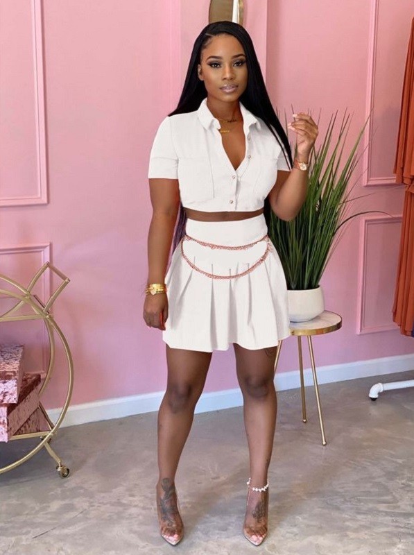 Dames crop top en rok B1268 wit S