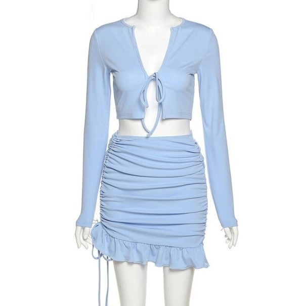 Dames crop top en rok B888 lichtblauw S