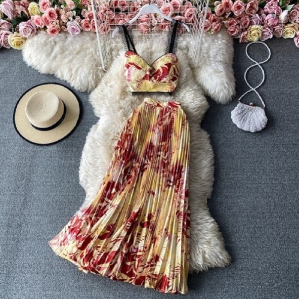 Dames crop top en rok B907 beige