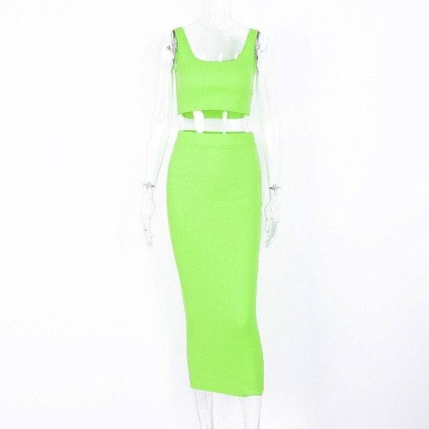 Dames crop top en rok B935 neon groen S