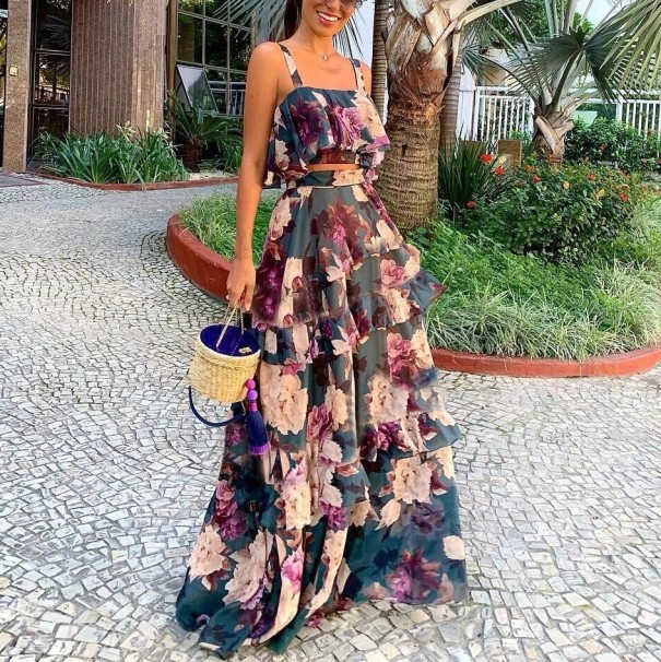 Dames crop top en rok B959