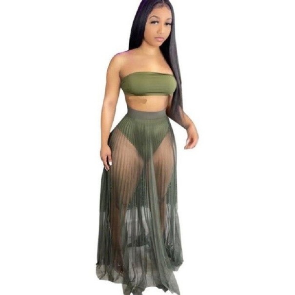 Dames crop top en rok P1173 legergroen S
