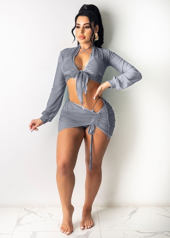 Dames crop top en rok P772 grijs M