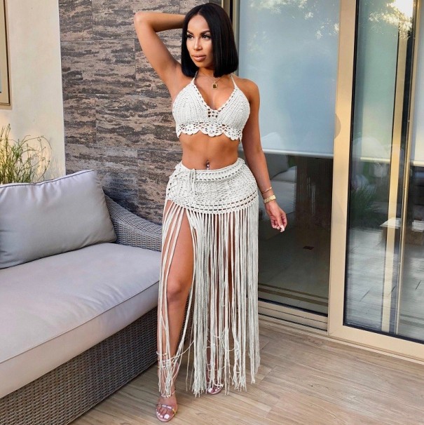 Dames crop top en rok P813 wit XL