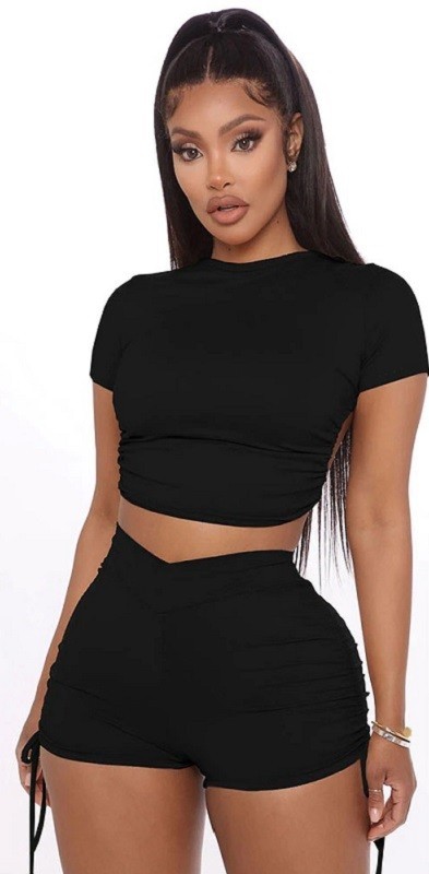 Dames crop top en shorts B1121 zwart XS
