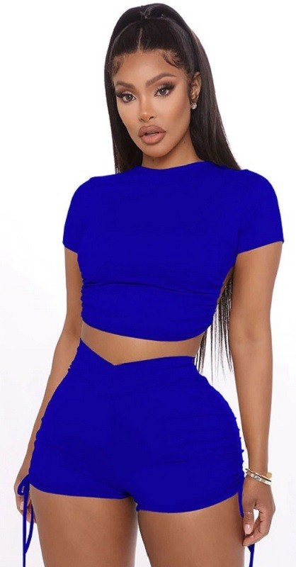 Dames crop top en shorts B11216 blauw XS
