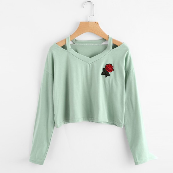 Dames crop top met bloem J2851 groen S