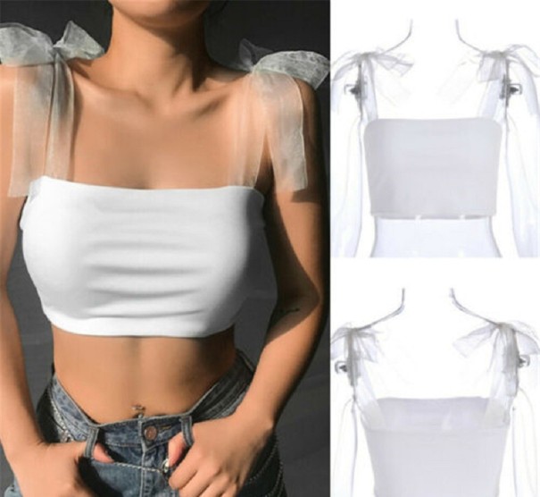 Dames crop top met doorschijnende bandjes