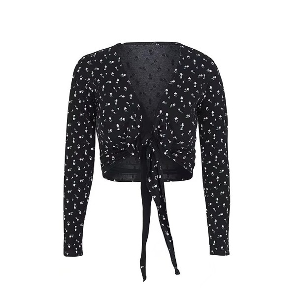 Dames crop top met lange mouwen en wikkelmotief A1355 2