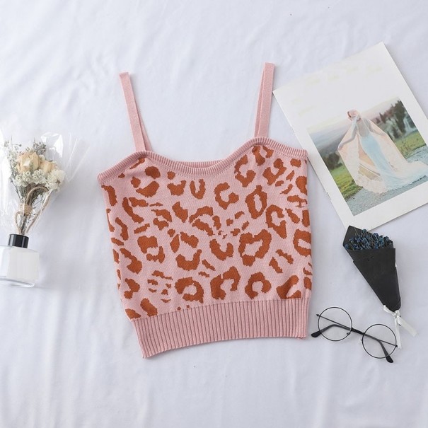 Dames crop top met luipaardpatroon A1082 roze M