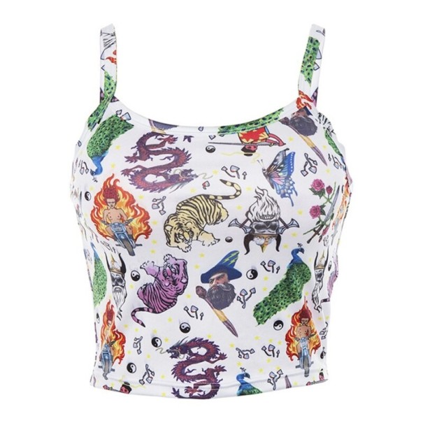 Dames crop top met print A1261 wit XS