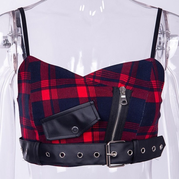 Dames crop top met riem rood M
