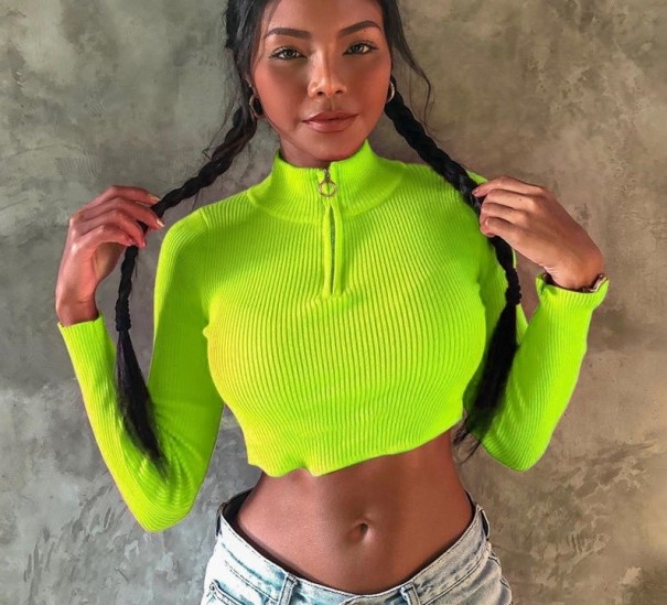 Dames crop top met rits B82 neon groen S