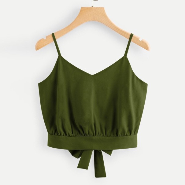Dames crop top met strik legergroen M