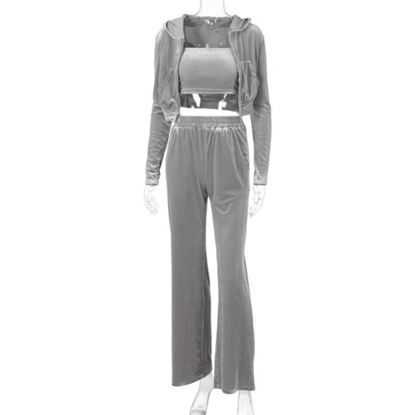 Dames crop top, sweatshirt en broek grijs XS