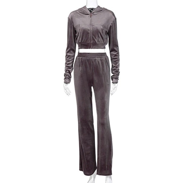 Dames crop top, sweatshirt en broek koffiekleur XS