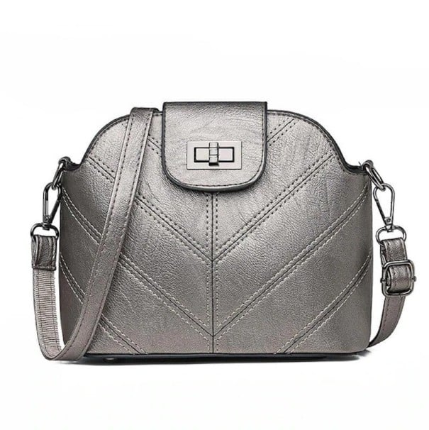 Dames crossbody handtas 21 x 18 x 10 cm van kunstleer Gequilte V-vorm Klep met draaibare sluiting Verstelbare schouderband zilver