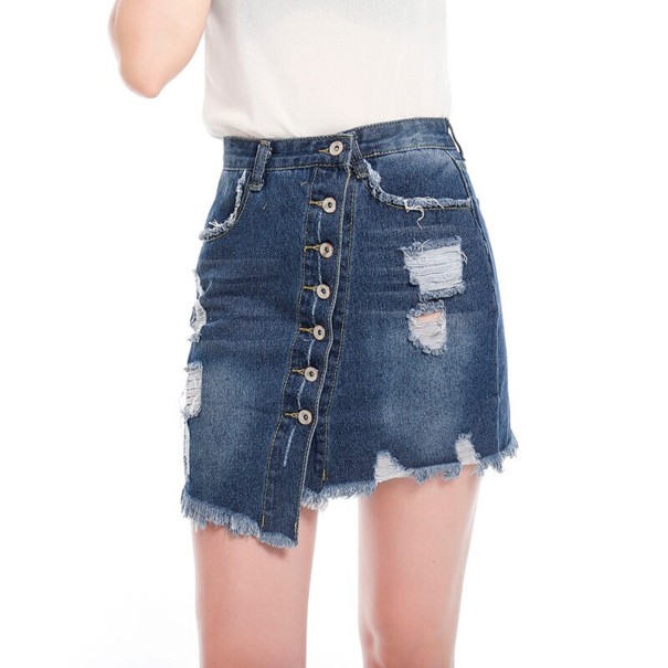 Dames denim minirok, asymmetrisch blauw S