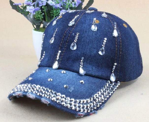 Dames denim pet met strass steentjes 5