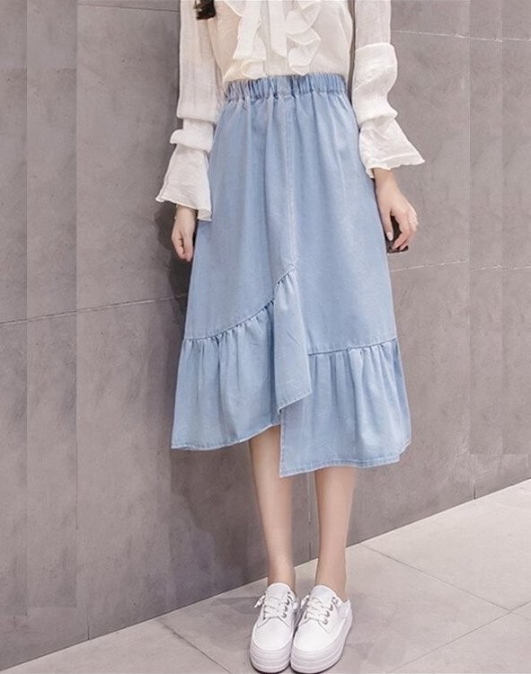Dames denim rok met ruches S
