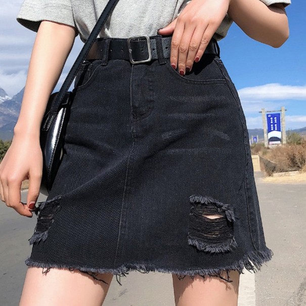 Dames denim rok met scheuren A1984 zwart S