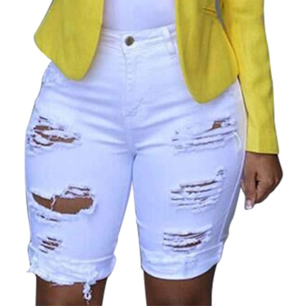 Dames denim shorts met gaten Elizabeth wit 3XL