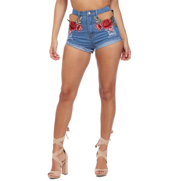 Dames denim shorts met rozen J1083 blauw 36