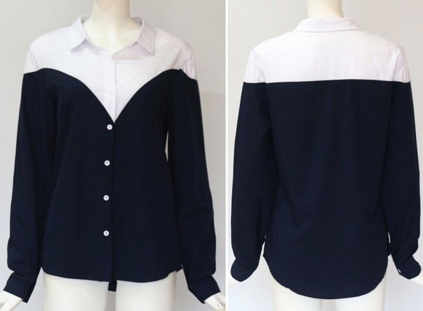 Dames donkerblauw overhemd met patroon