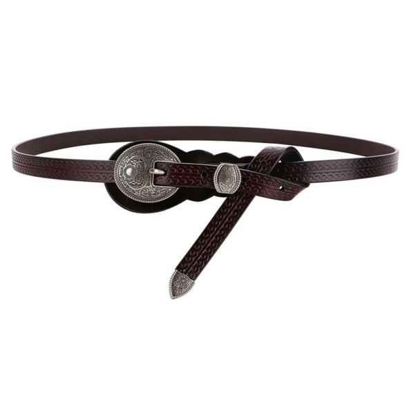 Dames dunne riem L196 donkerbruin 110 cm